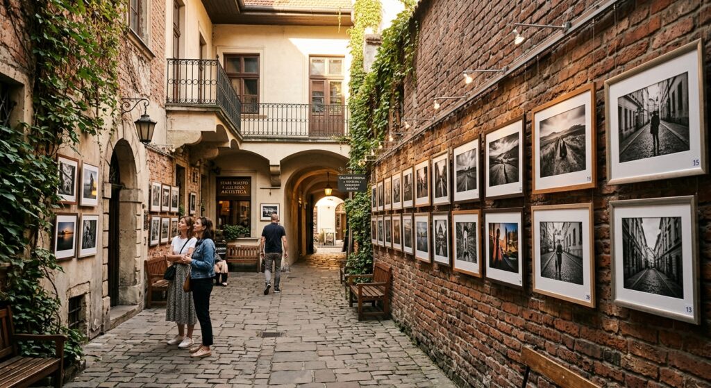 Ukryte podwórka krakowskiego Starego Miasta z wystawami fotografii